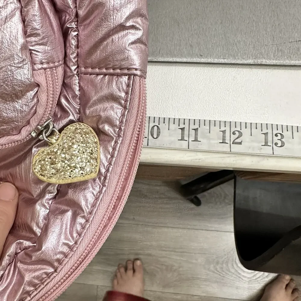 More Than Magic Backpack Kids Pale Pink Iridescent Metallic Heart Pocket Straps